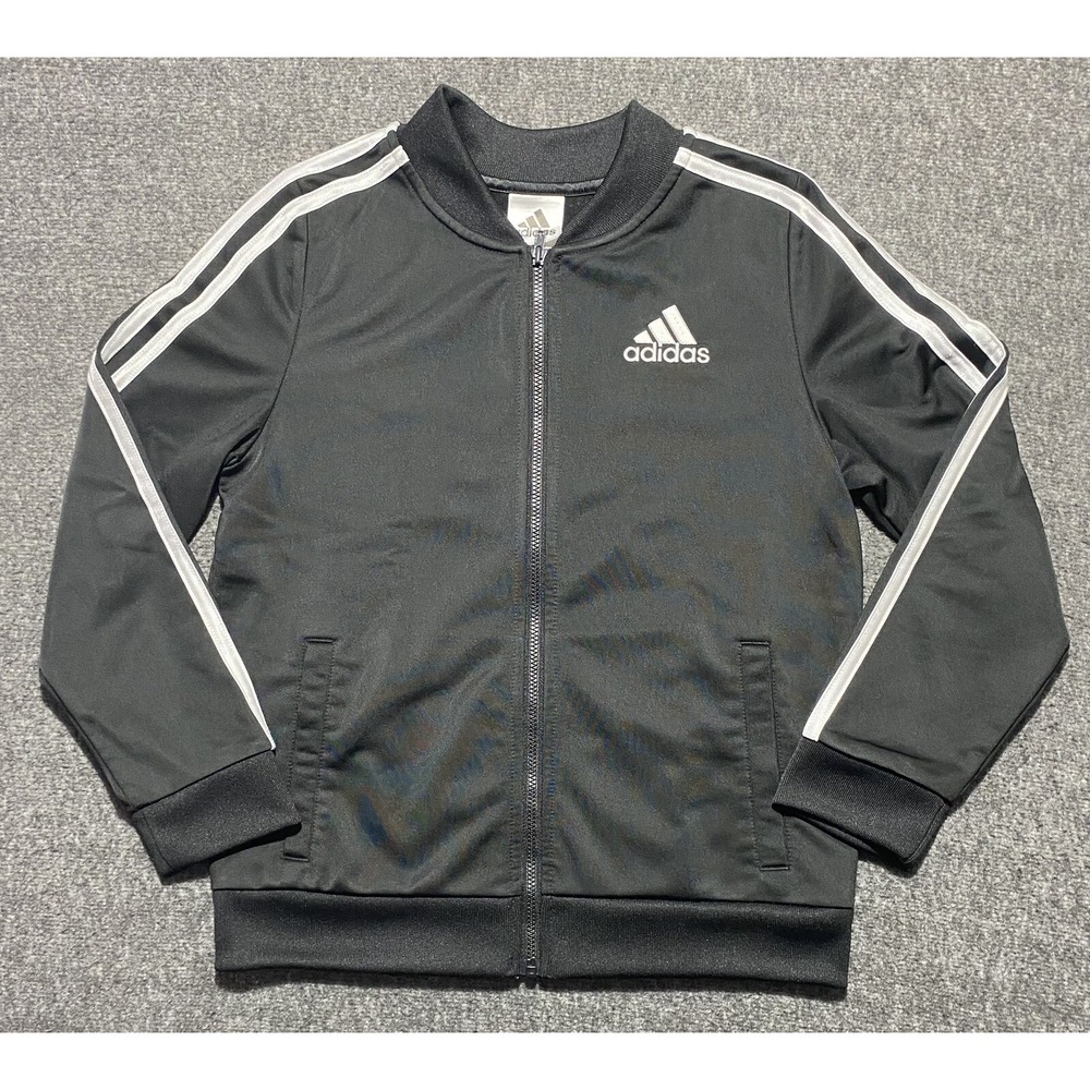 Adidas Training Jacket Black White Stripes Track  Zip Up Boys Size M -10/12